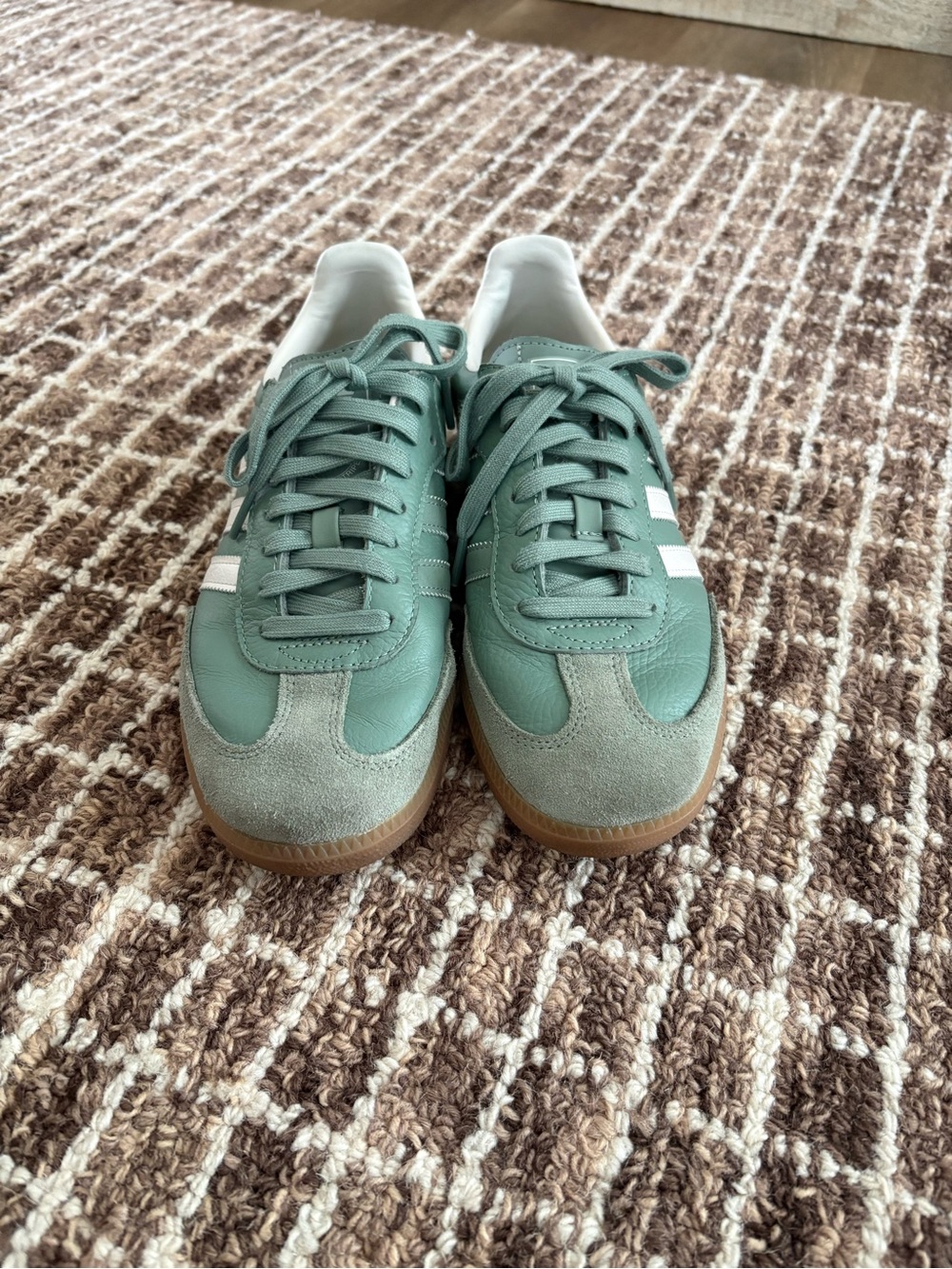 adidas Samba Sneakers in Sage Green with White Stripes and Gum Sole - Picture 2 of 6